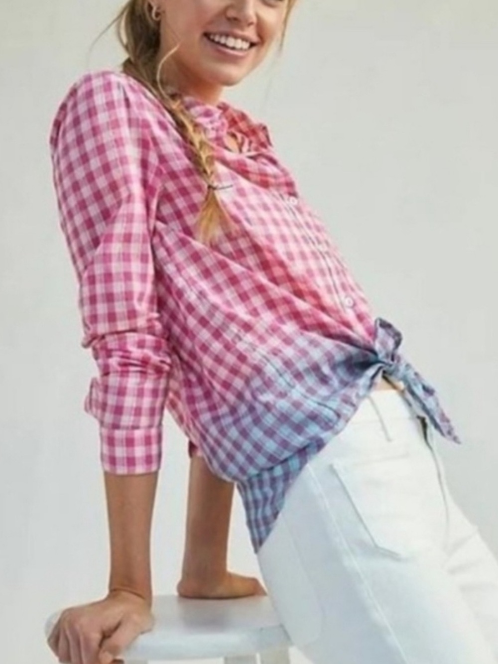 Anthropologie Pilcro Deb Shimmer Metallic Ombre Gingham Button-down Shirt size M